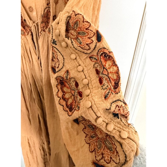 Free People Good Vibes Embroidered Kimono Duster Mustard Gold Size XS/S - Picture 10 of 14
